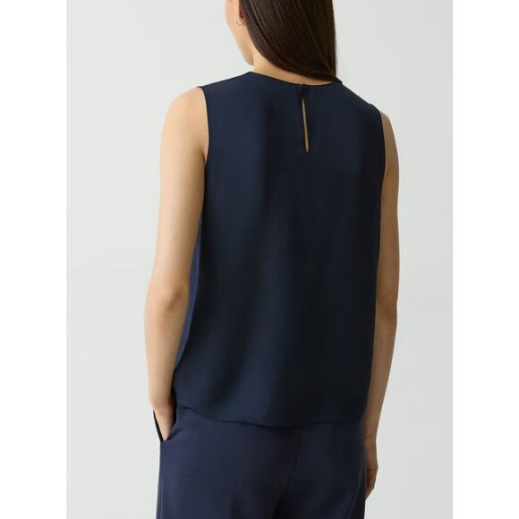 Theory New Bringam Stretch Soft Deep Navy Urban Crepe Top Size M Sleeveless - Picture 5 of 10
